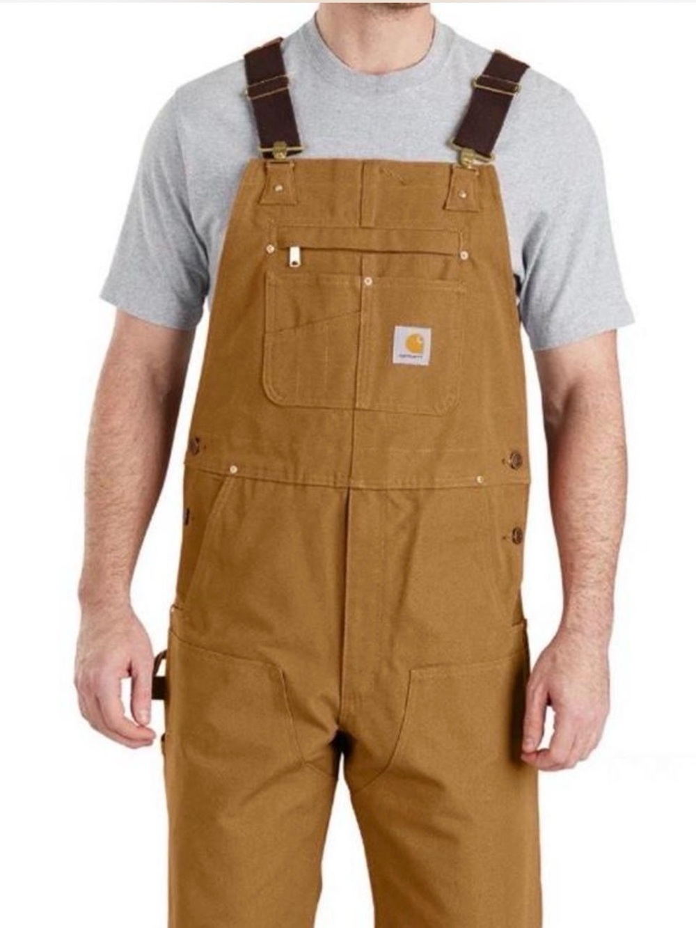 NEW CARHARTT Iconic R01 Brown Duck Bib Overall 42X36